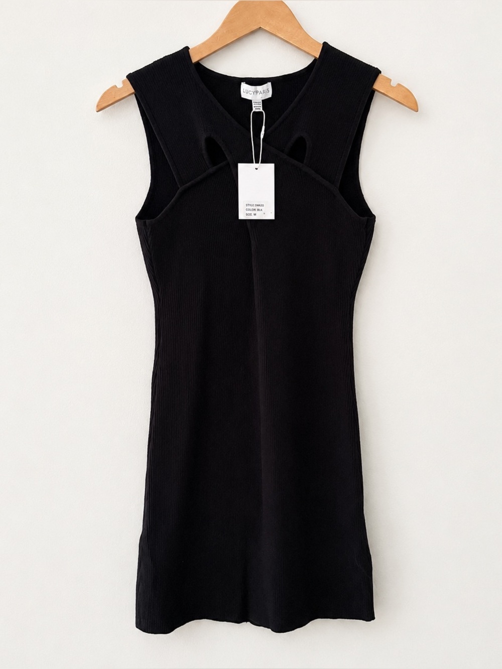 NWT Lucy Paris Black Ribbed Cutout Sleeveless Mini Dress Size M Stretch